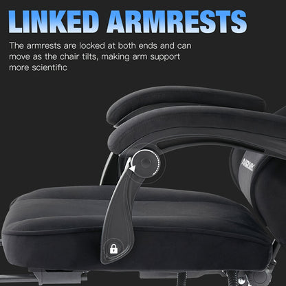Chaise de jeu en tissu velours avec repose-pieds, chaise de jeu d'ordinateur en option, chaise de jeu vidéo, bureau et chaise rotatives, chaise de jeu d'ordinateur ergonomique grande et haute confortable, chaise de jeu disponible en noir ou gris
