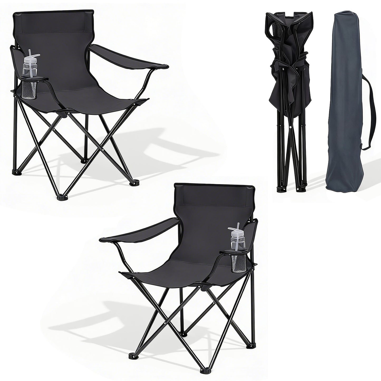 Chaise de jardin pliante Sunula, capacité 140 kg, chaise pliante d'extérieur stable avec porte-gobelet, tissu Oxford 600D, pour patio, balcon, terrasse, jardin - Sac de transport assorti inclus (1/2 pcs)