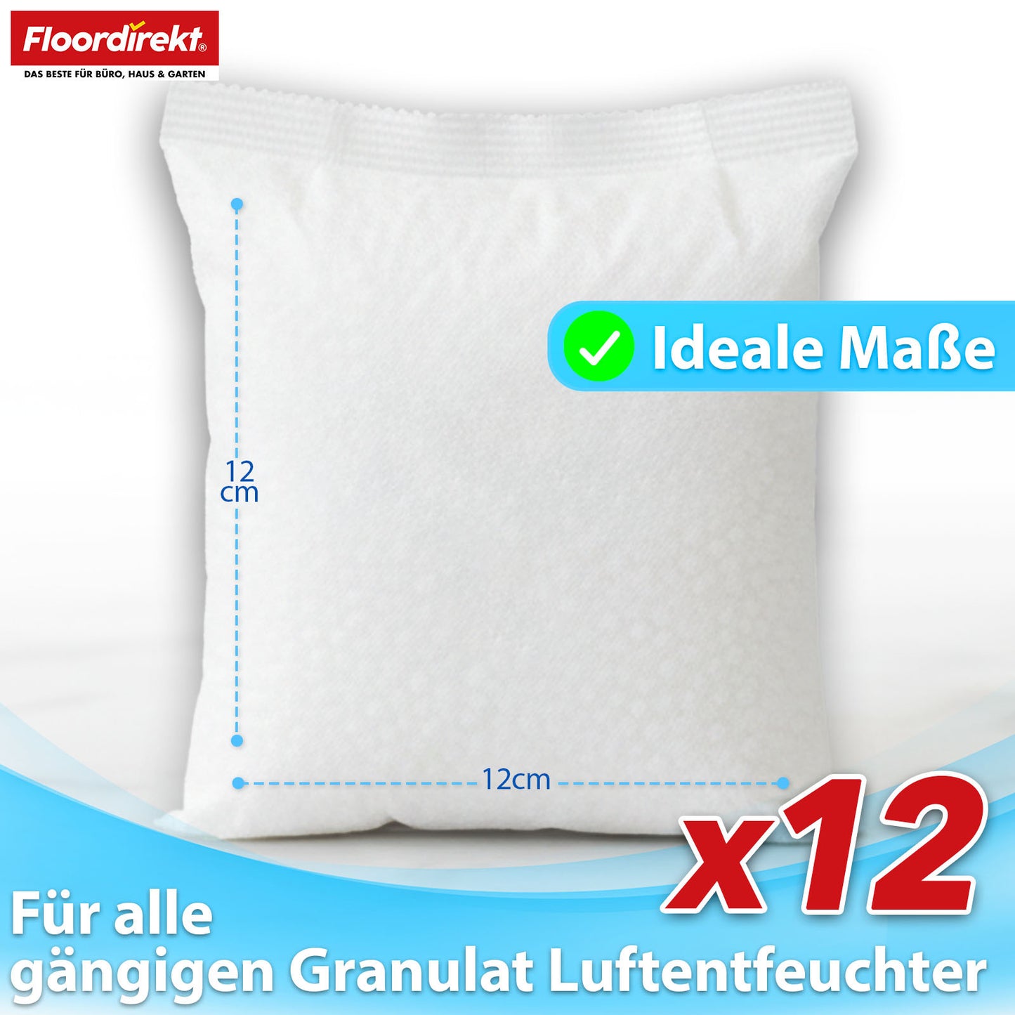 FLOORDIREKT Pack de Recharge d'Air Déshumidificateur Habo en Lot de 12 - Sacs de Recharge de 400g pour Déshumidificateurs de Pièce - Pour Sous-sol, Salle de Bain & Espaces de Vie - Pack de Remplacement Généreux - Contrôle Efficace de l'Humidité - Utilisat