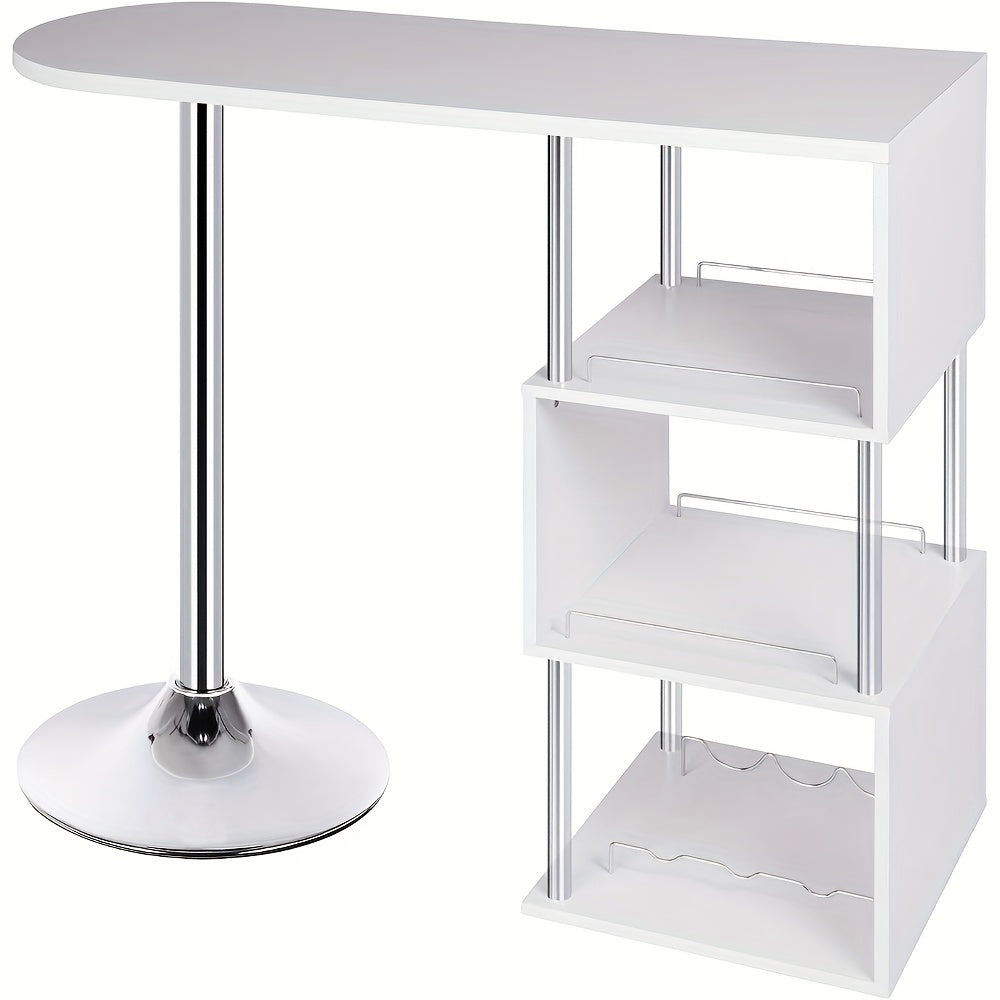 1pc Comptoir de bar Table de bar Table de bistrot Comptoir de bar avec 3 étagères avec casier à vin Métal MDF Blanc 113 X 40 X 105 Cm (L X P X H) Convient pour la cuisine et autres lieux
