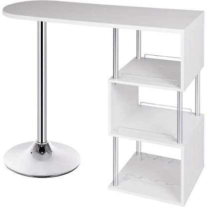 1pc Comptoir de bar Table de bar Table de bistrot Comptoir de bar avec 3 étagères avec casier à vin Métal MDF Blanc 113 X 40 X 105 Cm (L X P X H) Convient pour la cuisine et autres lieux