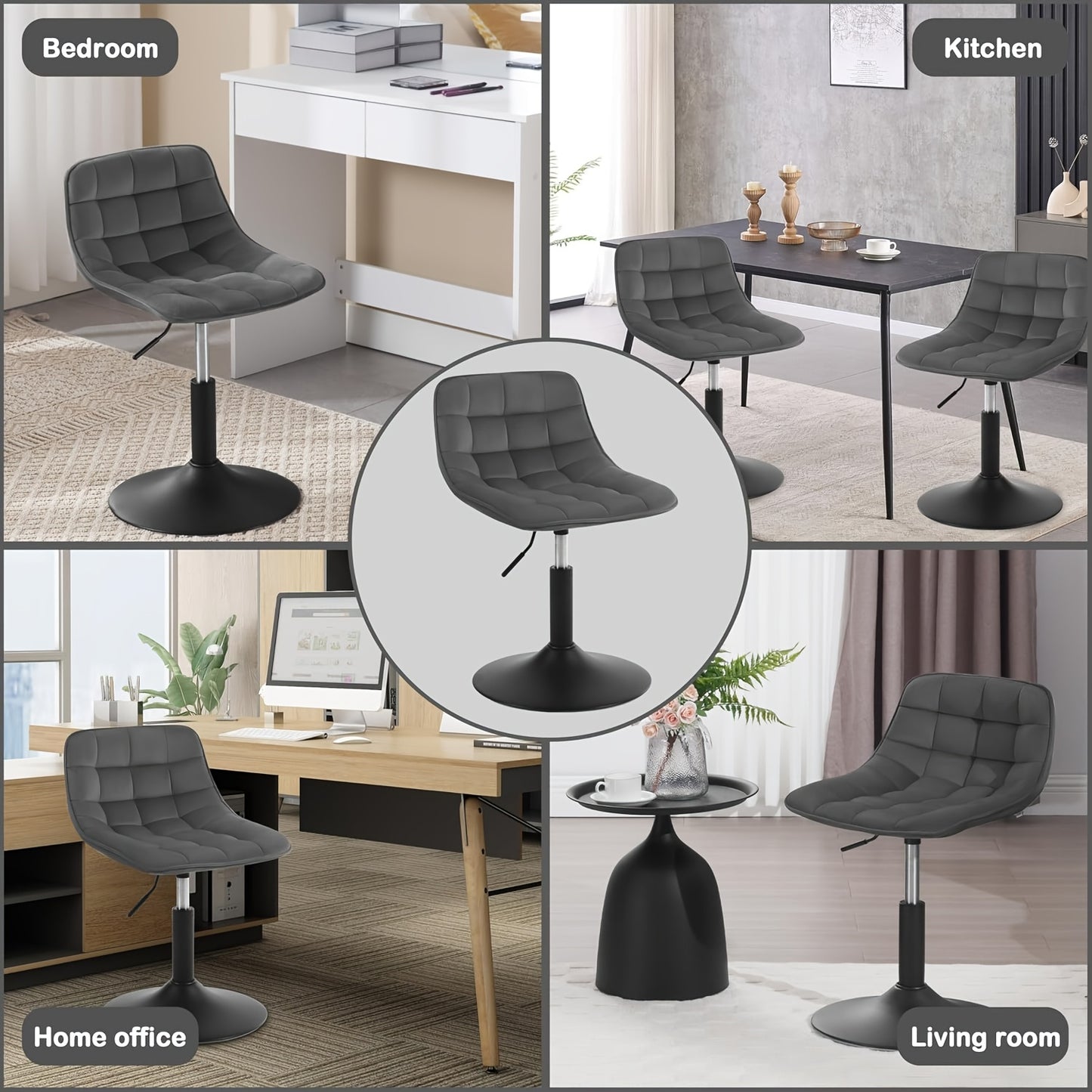 Tabouret de Bar, Tabouret Pivotant, Chaise de Bureau à Domicile, Tabouret Réglable en Hauteur, Siège en Velours