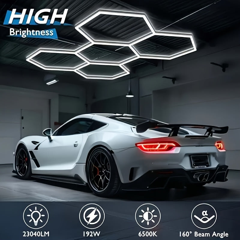 Hexagone Ultra Lumineux pour Lampes de Garage. Plafonnier LED Hexagonal 6500K. Système d'éclairage LED Hexagonal en Nid d'Abeille pour Garage, Atelier de Détail Automobile, Sous-Sol, Entrepôt, Bureau, Salon, Magasin de Pièces Automobiles. Lumières Décorat