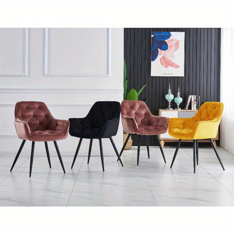Lot de 2/4/6 Chaises de Salle À Manger Avec Assise Rembourrée En Velours Épais, Pieds En Métal, Accoudoirs Et Dossier ; Chaise D'Angle Pour Salon Ou Pièce À Vivre