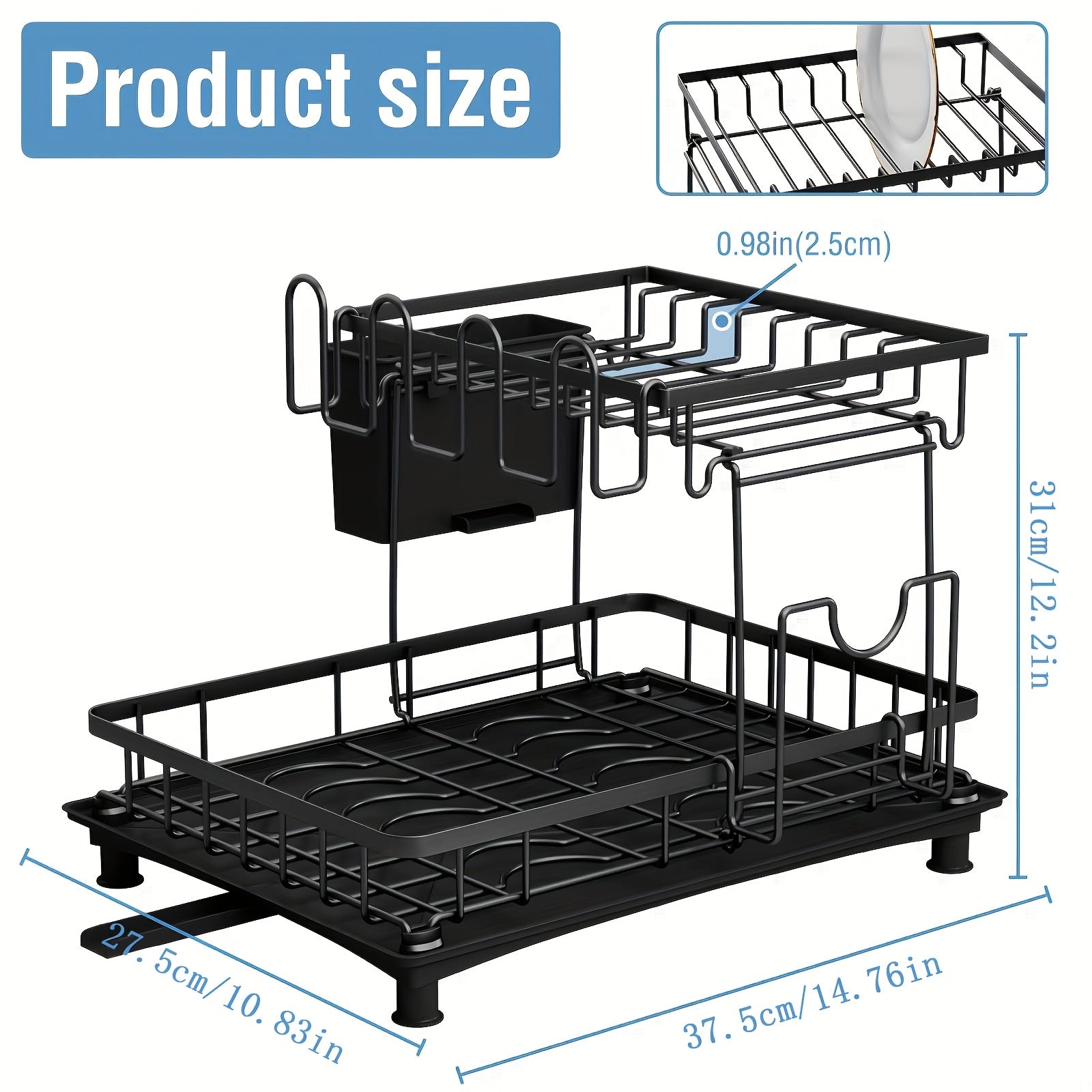 Égouttoir à vaisselle, égouttoir de comptoir de cuisine à double étage, égouttoir à vaisselle avec bac d'égouttage, égouttoir à vaisselle avec porte-couverts et porte-planche à découper, cadeau parfait pour femme, épouse, gadget de cuisine pour la fête de