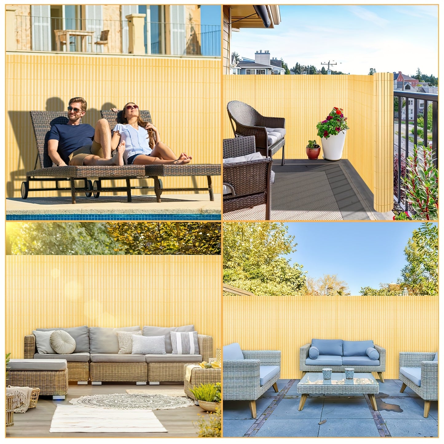 Clôture d'Écran de Confidentialité en PVC Durable - Protection Contre le Vent et le Soleil, Renforcée avec des Attaches de Câble, Disponible en Gris/Vert/Marron/Bambou - Tailles Multiples pour Jardin et Balcon