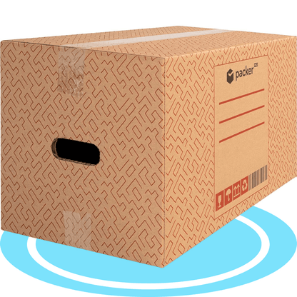 Boîte en carton ultra-résistante pour déménagement et stockage avec poignées, fabriquée en carton rigide, idéale pour le déménagement ou le stockage de livres et de vêtements, transport confortable et sûr grâce aux poignées latérales - Packer PRO