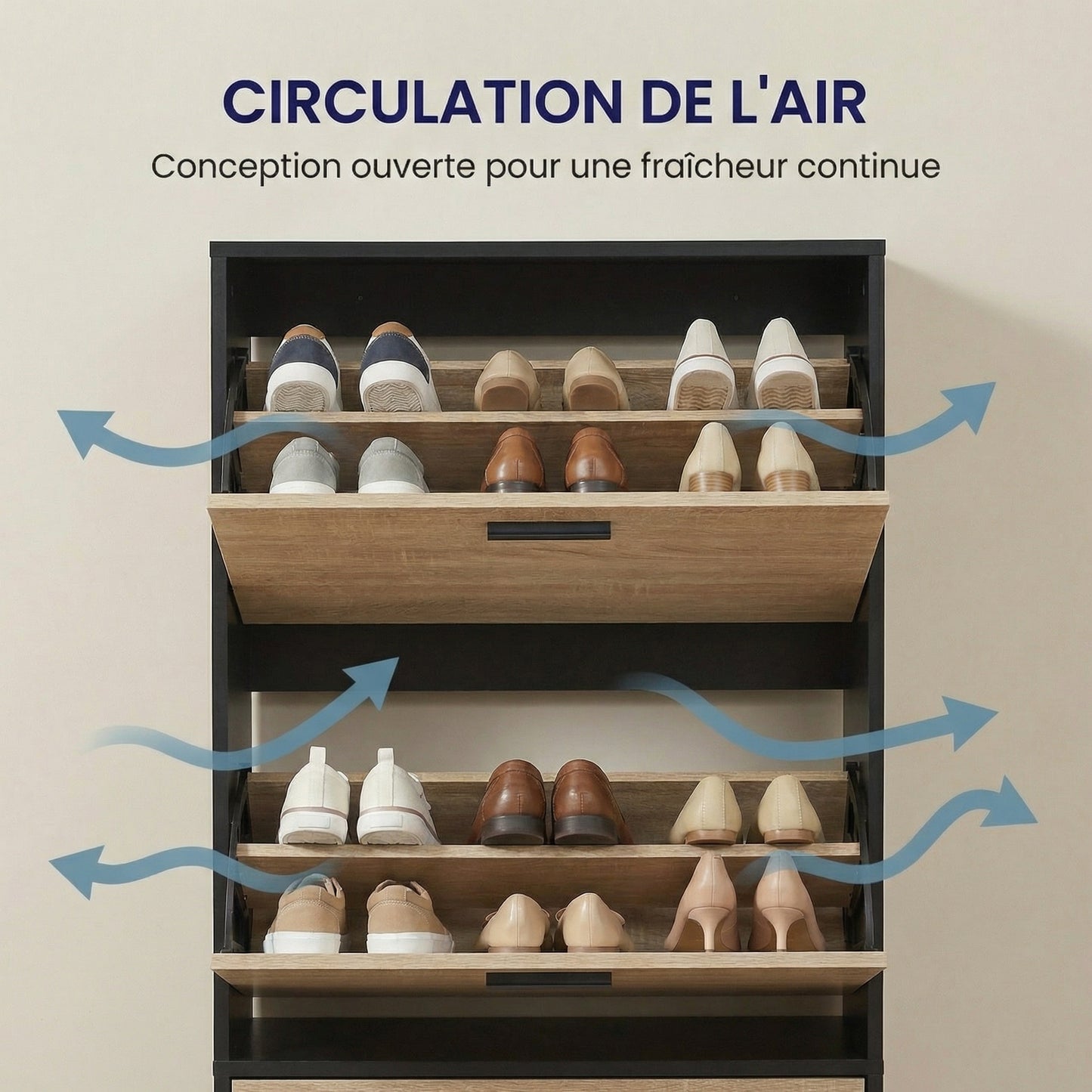 Meuble à chaussures avec 4 compartiments à rabat, armoire à chaussures en bois pour jusqu'à 24 paires, organisateur d'entrée peu encombrant