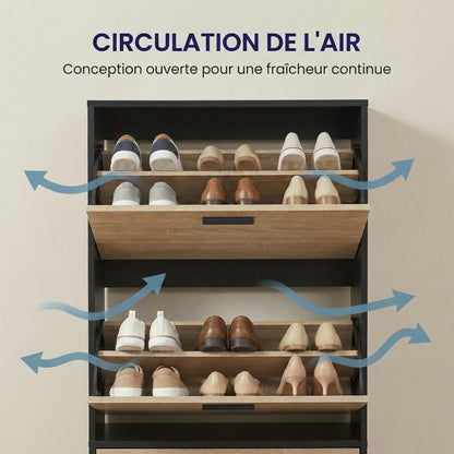Meuble à chaussures avec 4 compartiments à rabat, armoire à chaussures en bois pour jusqu'à 24 paires, organisateur d'entrée peu encombrant