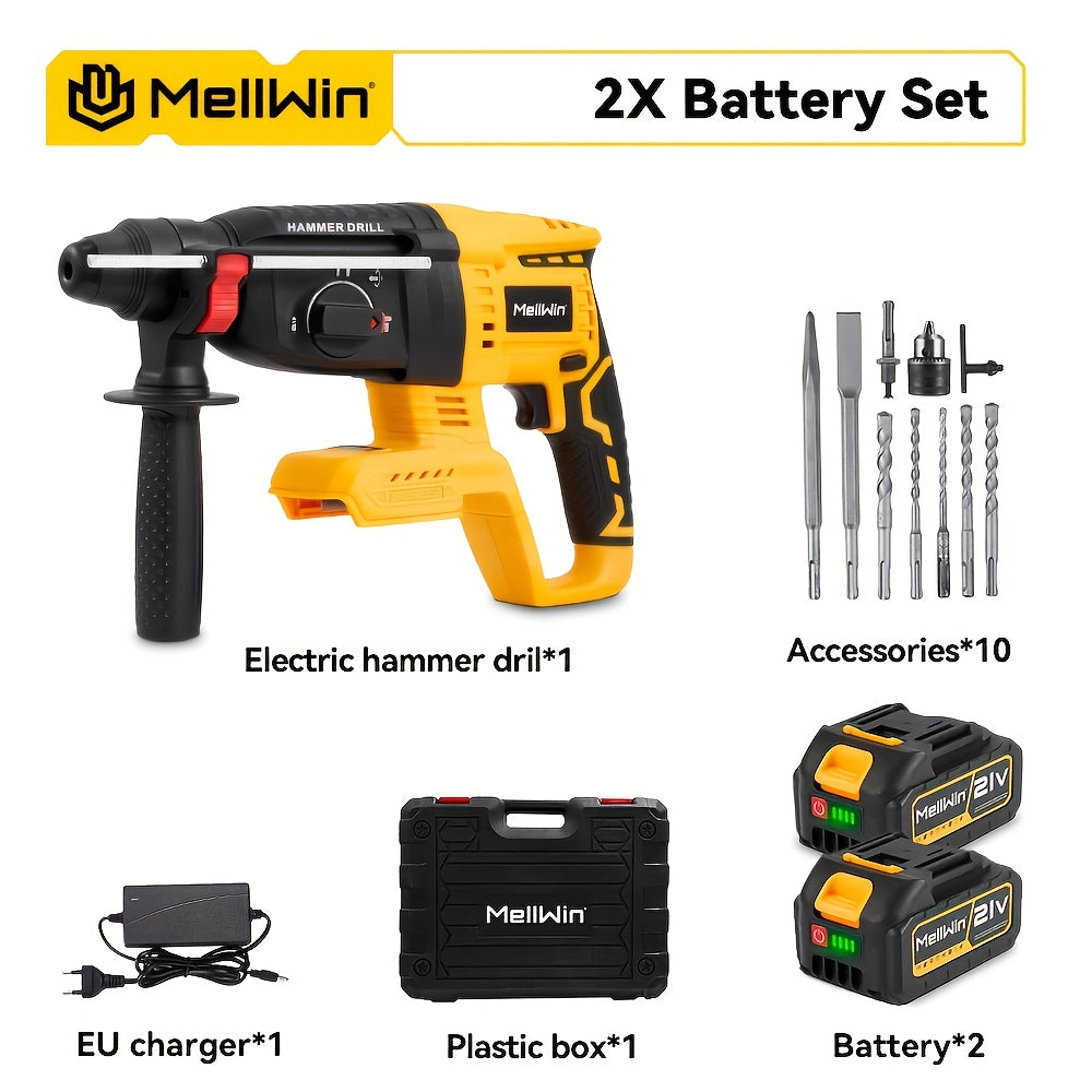 Perceuse-visseuse à percussion sans fil 1680W, moteur brushless, 4 vitesses, multifonction (perçage/démolition/burrinage), pour béton, acier, brique et bois, professionnelle pour usage domestique et industriel, avec foret