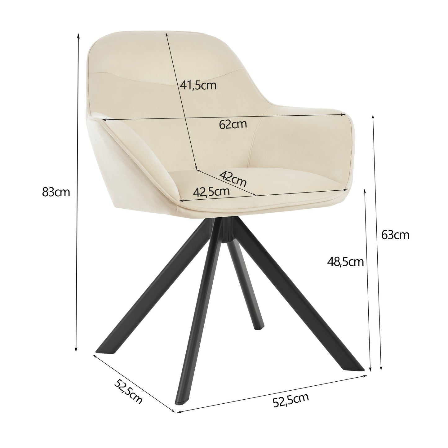 Chaises de salle à manger élégantes et contemporaines, pivotantes à 360 degrés, rembourrées avec assises épaisses, conçues de manière ergonomique pour les familles, les cafés et les restaurants - Lot de 2/ Lot de 4/ Lot de 6