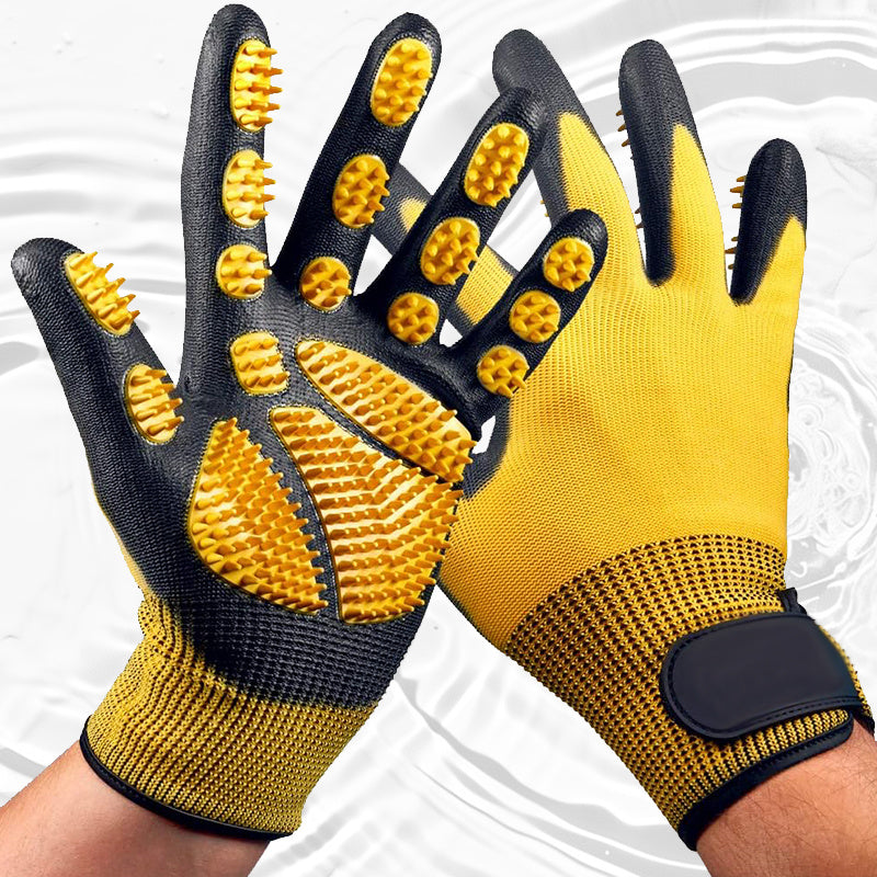 Gants de toilettage et de bain pour animaux de compagnie - Gants anti-peluches adaptés aux animaux avec des poils longs et courts, efficaces pour enlever les poils des chats, des chiens et des chevaux (Jaune)