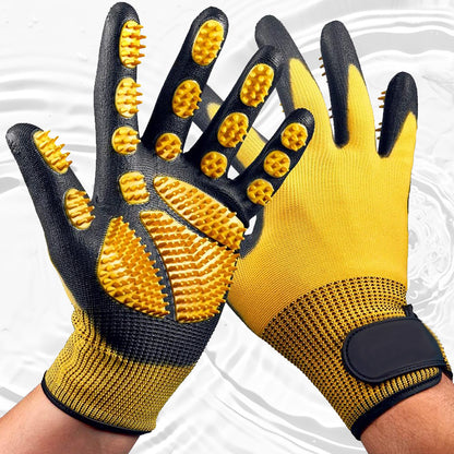 Gants de toilettage et de bain pour animaux de compagnie - Gants anti-peluches adaptés aux animaux avec des poils longs et courts, efficaces pour enlever les poils des chats, des chiens et des chevaux (Jaune)