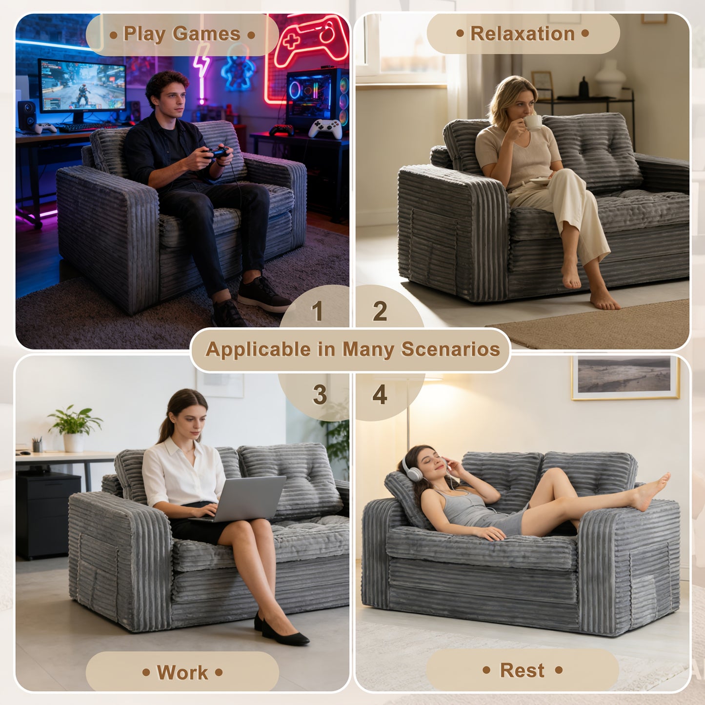 Canapé pliant pop-up, disponible en configurations simple ou double. Canapé-lit multifonctionnel en velours côtelé, idéal pour les appartements compacts, les balcons et les résidences étudiantes. Aucun assemblage requis.