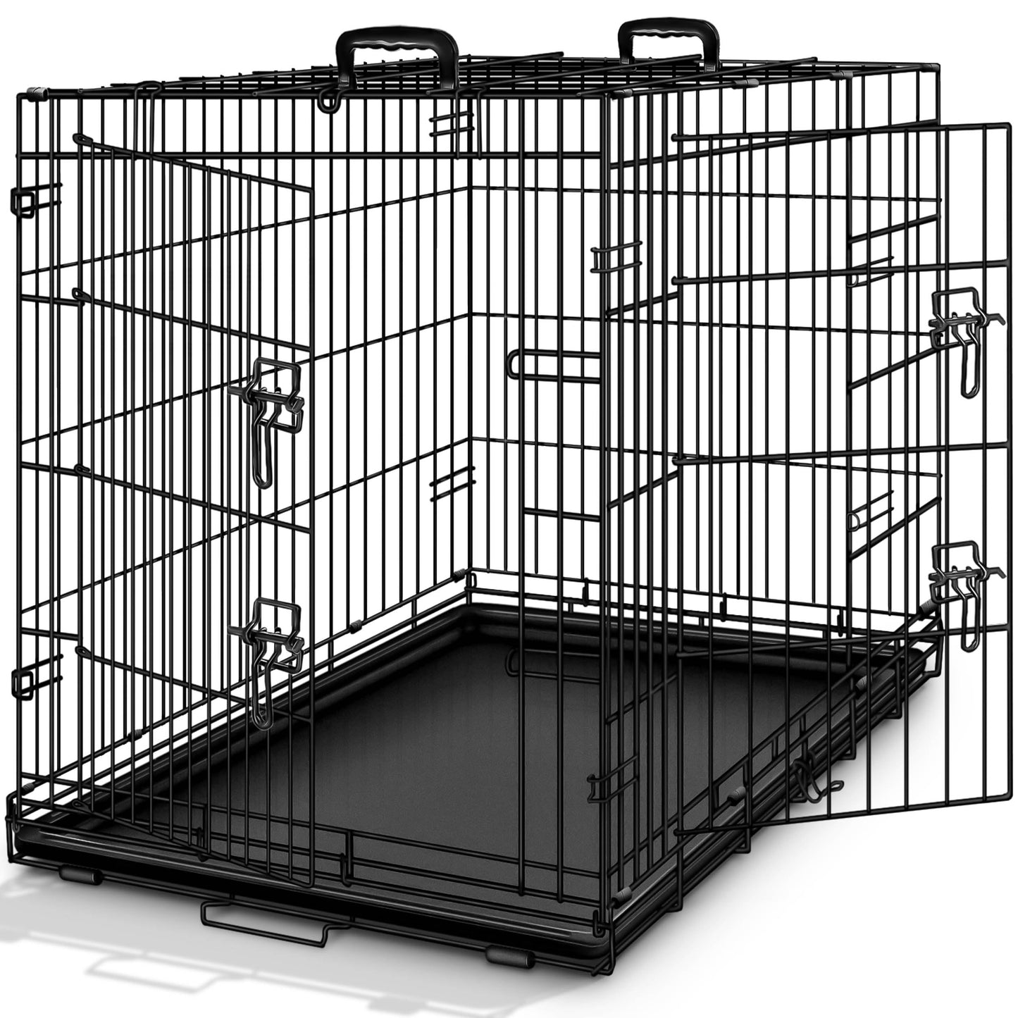 TRESKO® Cage pliable pour chien avec 2 portes | Cage de transport pour voiture | Cage pour chien avec plateau de sol | Cage de transport grillagée