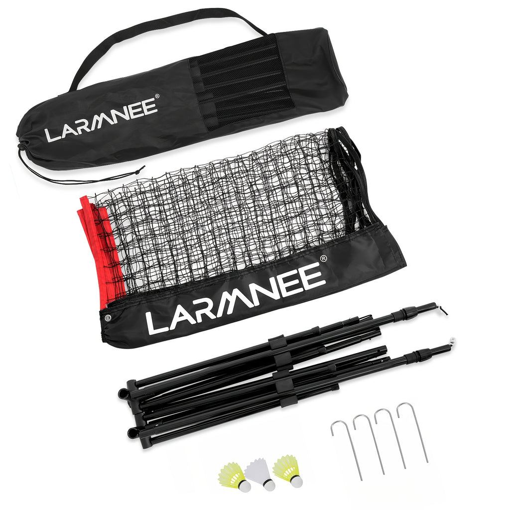 Filet de badminton de 5 mètres avec trois hauteurs réglables pour répondre à différents besoins, adapté à divers sports, tube en métal doré robuste, structure stable sans tremblement, filet PE durable, facile à assembler