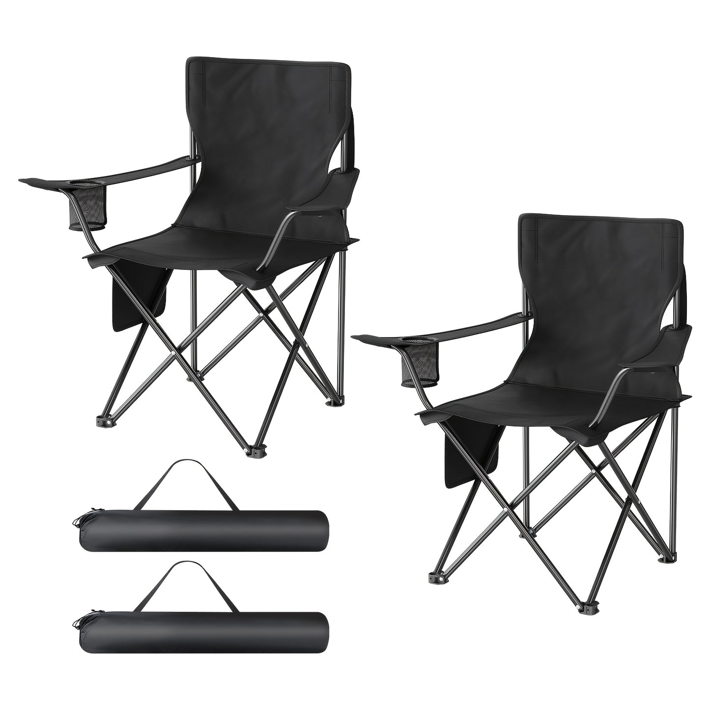 Lot de 2 chaises de pêche pliantes et portables/ chaises de camping/ chaises d'extérieur/ chaises de camping légères. Poids propre 2 kg. Équipées d'un porte-gobelet et d'un rangement à grille latérale. Conception antidérapante. Livrées avec un sac de rang