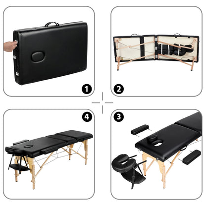 Costoffs Table de Massage Professionnelle 3 Sections Pliable - Hauteur Réglable (8 Niveaux) - Structure en Bois de Hêtre Rose Massif 250kg - Avec Dossier/Têtière/Repose-bras - Pour Clinique, Domicile, Salon de Beauté & Spa