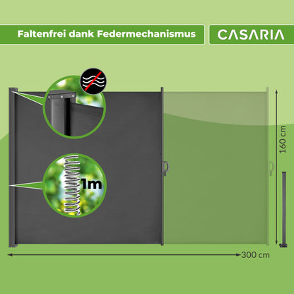 CASARIA® Nosara 180X300Cm Auvent Pare-soleil Rétractable Coupe-vent et Imperméable pour Balcon, Terrasse et Jardin, Anthracite