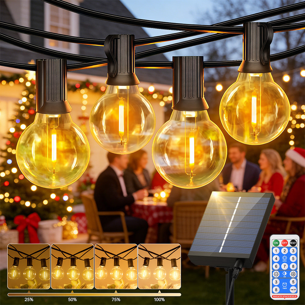 Guirlande Lumineuse Solaire G40 Extérieure, Tailles Multiples, Ampoules LED Incassables à Base E12, Télécommande 8 Modes (Stationnaire/Déclination/Flash) & Minuteur, Batterie 2400Mah >8H d'Autonomie, Solaire pour Patio Pergola Camping Mariage