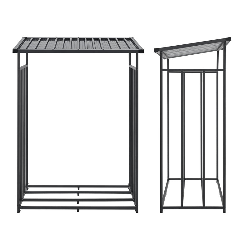 Porte-Bois de Chauffage Extérieur Yakutat avec Couverture, Support en Métal pour Bois de Chauffage, Étagère à Bûches et Aide à Empiler – Noir