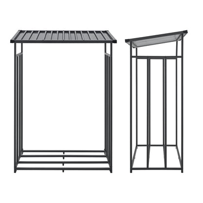 Porte-Bois de Chauffage Extérieur Yakutat avec Couverture, Support en Métal pour Bois de Chauffage, Étagère à Bûches et Aide à Empiler – Noir
