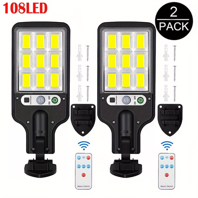 Lampadaires solaires 8/4/2 pièces, lumière solaire d'extérieur avec télécommande, 108 LED IP65, 3 modes d'éclairage, projecteur solaire à détecteur de mouvement PIR, applique de sécurité pour l'extérieur, cour, stade, aire de jeux, jardin, terrasse, décor