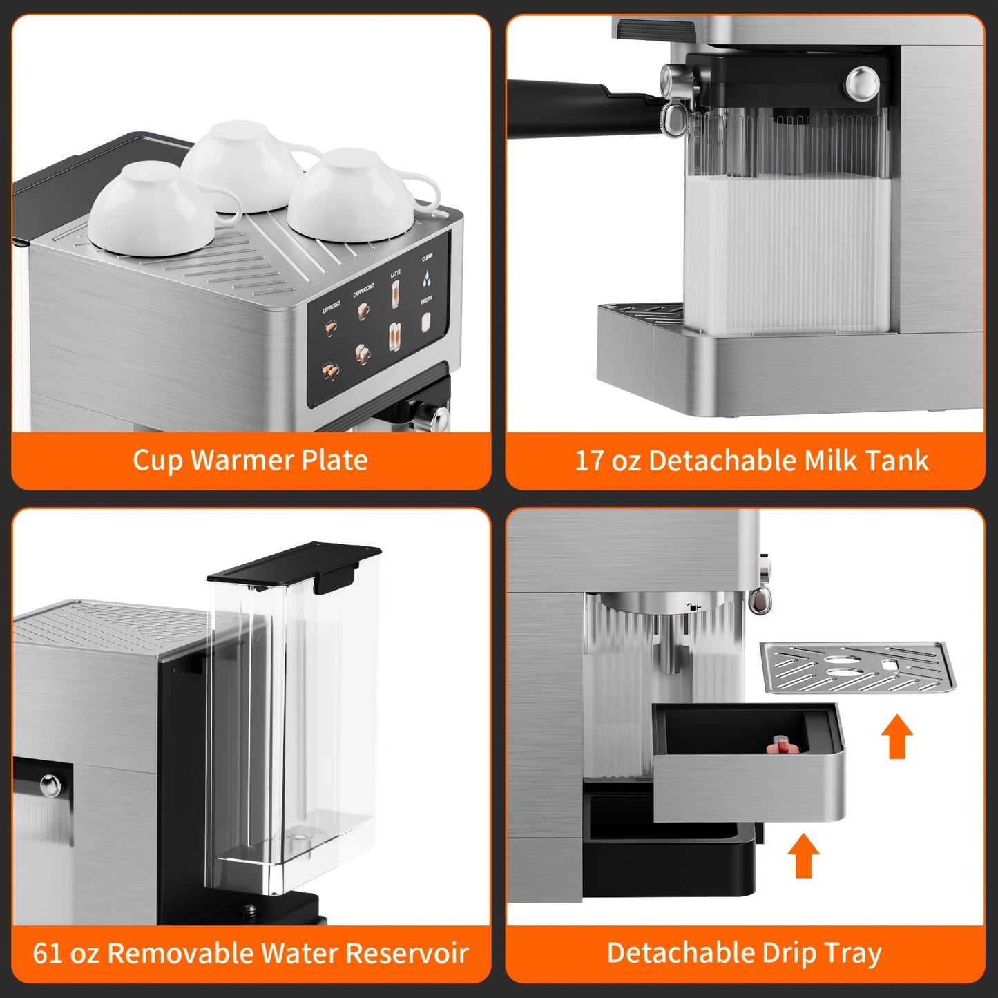 Machine à café espresso, 20 bars de pression, réservoir d'eau 1,8 L, mousseur à lait automatique, système à double chaudière, écran LCD, choix parfait pour la préparation de café à la maison, idéale pour préparer un espresso, cappuccino et latte authentiq