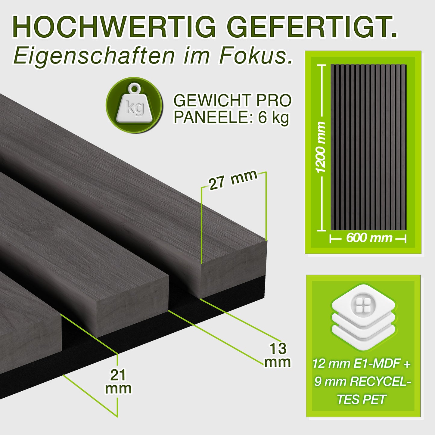 TRESKO® Panneaux Acoustiques Bois 120×60 Cm Ensemble avec Crochets de Porte | Revêtement Mural Intérieur Comme Mur à Lattes 3D | Panneaux de Bois pour Insonorisation | Ensemble de Montage de Panneaux Muraux Acoustiques pour Murs