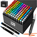 Ensemble de marqueurs à 120 pièces Flamastrs à double pointe, marqueurs à 2 extrémités 1-2 mm / 3-6 mm, imperméables après séchage, résistants aux bavures, mélange de couleurs possible, ne passent pas à travers le papier, idéal pour le dessin, le croquis,