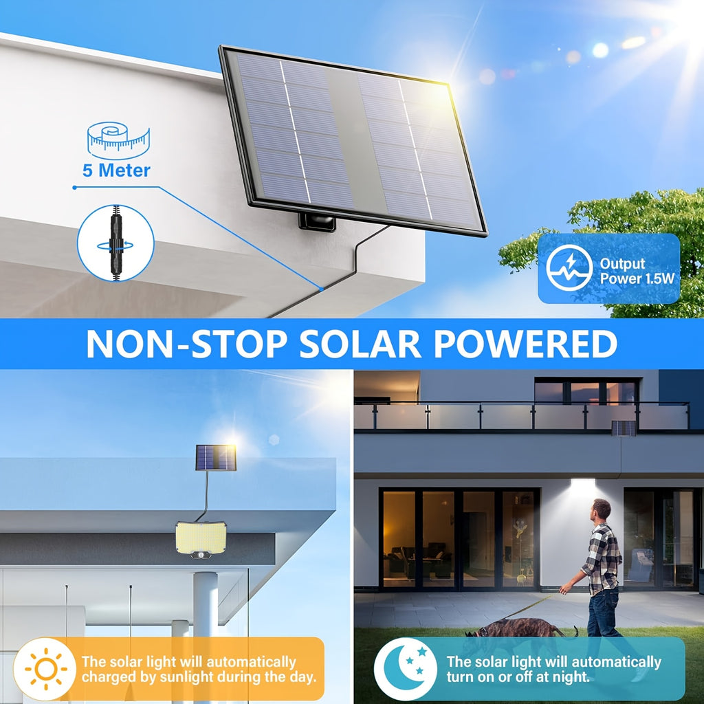 2/1pc Lampes Murales Solaires, avec Télécommande, Lampe Solaire d'Extérieur pour Jardin, Détecteur de Mouvement PIR, 3 Modes d'Éclairage, IP65, avec Câble de 5M, Lampe Solaire de Jardin 2En1 Intérieur & Extérieur, 230LED, Grand Angle, pour Cour, Rue, Cour
