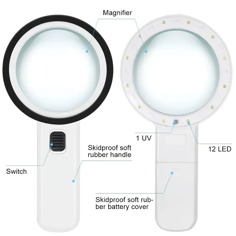 [Loupe LED Haute Définition] 10X Loupe à Main + Mini Loupe Pliante (Lot de 2 Pièces), Haute Définition et Puissance Élevée Avec LED et Lentille en Verre Double Couche, Diamètre 90/110mm, Adapté pour la Lecture des Personnes Âgées, l'Appréciation des Bijou