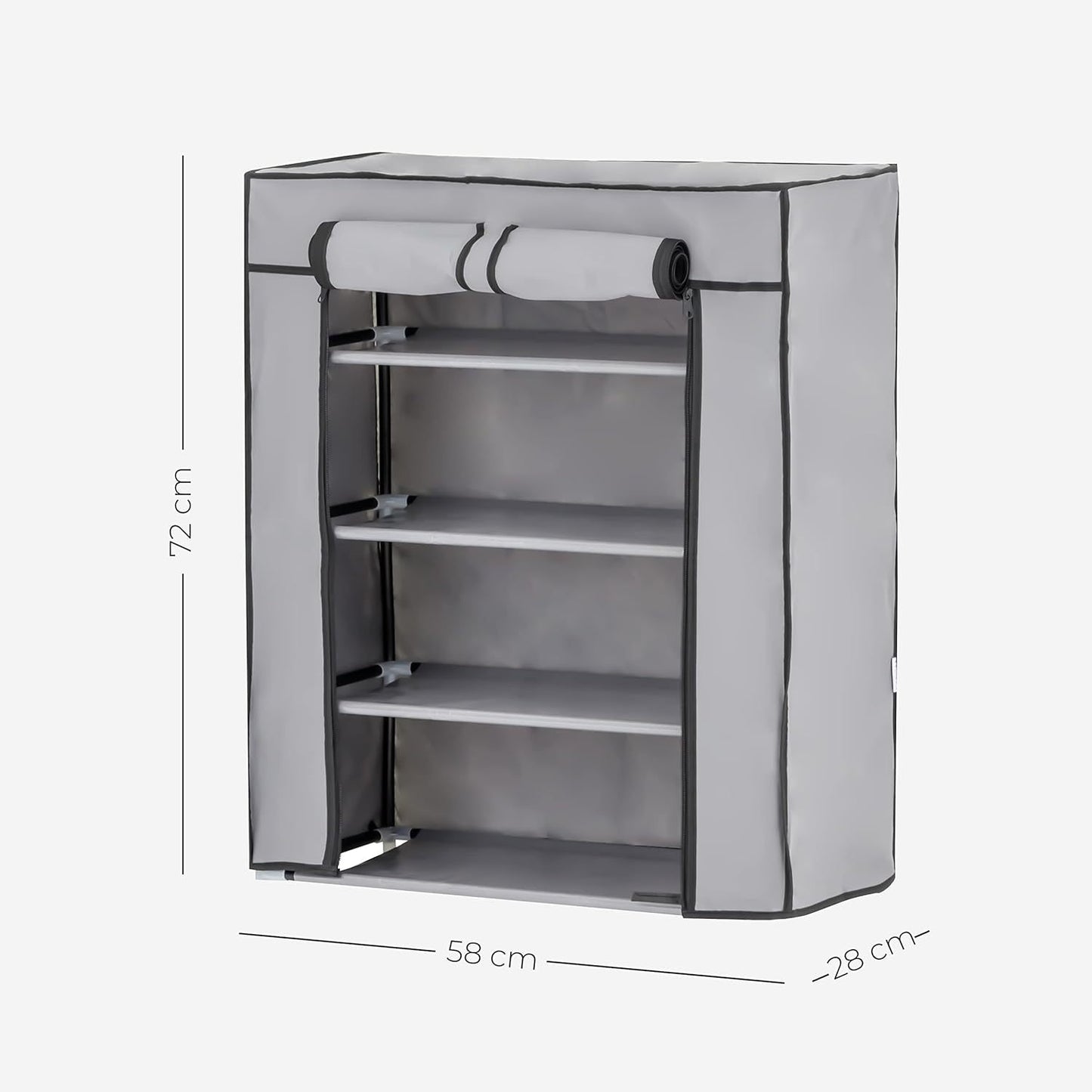 Étagère à chaussures pliante en tissu Baroni Home, 58x28x73 cm, grise, 4 étagères, meuble à chaussures peu encombrant avec cadre en fer pour chambre, placard, organisateur de chaussures indépendant, légère, durable et facile à déplacer