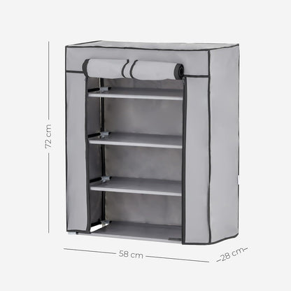 Étagère à chaussures pliante en tissu Baroni Home, 58x28x73 cm, grise, 4 étagères, meuble à chaussures peu encombrant avec cadre en fer pour chambre, placard, organisateur de chaussures indépendant, légère, durable et facile à déplacer