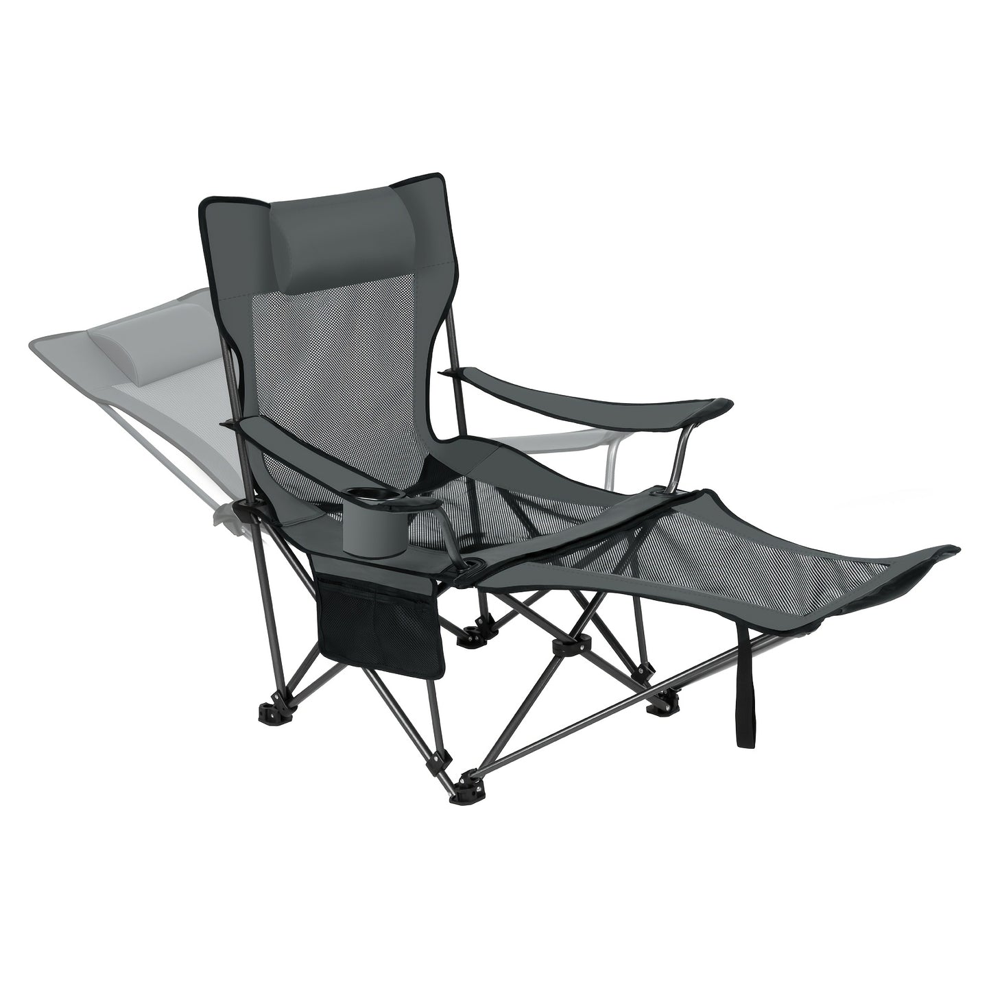 1pc Chaise de camping pliable et portable, chaise de pêche d'extérieur légère, dossier à grille pour la ventilation, repose-pieds amovible, dossier réglable, grille latérale pour ranger les gobelets d'eau, matériau en tissu Oxford, tube métallique épais d