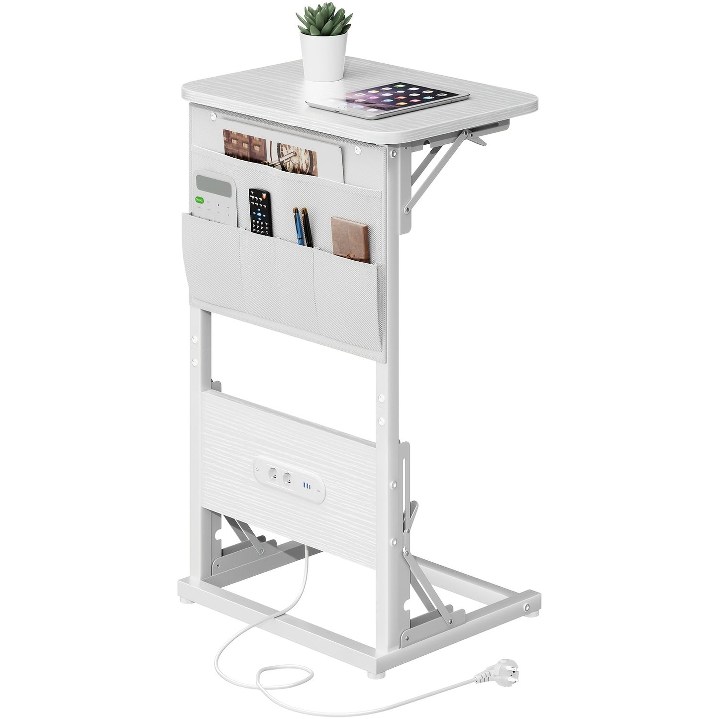 Table d'appoint en forme de C, table à manger pliable et plateau TV avec prises intégrées, table d'appoint pliable peu encombrante pour canapé, fauteuil inclinable, salon et chambre à coucher