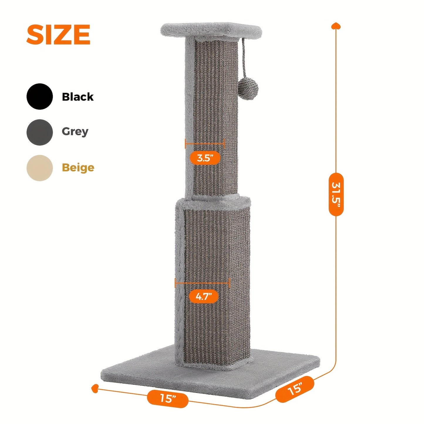 Griffoir pour chat PAWZ Road Large, 80 cm de haut, pour chats adultes d'intérieur, griffoir ultime avec sisal tissé, grande base et balle suspendue amovible