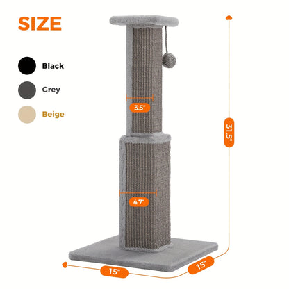 Griffoir pour chat PAWZ Road Large, 80 cm de haut, pour chats adultes d'intérieur, griffoir ultime avec sisal tissé, grande base et balle suspendue amovible