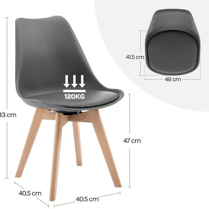 Lot de 4 chaises de salle à manger, chaises de cuisine, chaises de salle à manger modernes, chaises design pour salle à manger, en bois massif et simili cuir, capacité de charge maximale 150 kilogrammes, pour cuisine et salle à manger