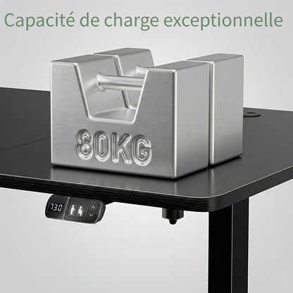 Furnishia Bureau Vertical Électrique avec Panneau Intelligent à Mémoire et 2 Tiroirs, Bureau à Hauteur Réglable avec Prises de Courant, pour Bureau d'Ordinateur à Domicile, Poste de Travail d'Écriture et Chambre à Coucher