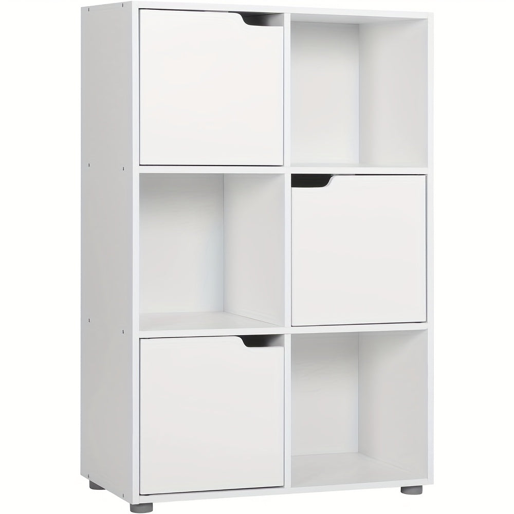 1 étagère, étagère verticale, rangement pour bureau à domicile, armoire de classement, 3 portes, 6 compartiments, étagère de bureau, 59.6X91X29Cm