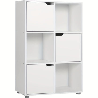 1 étagère, étagère verticale, rangement pour bureau à domicile, armoire de classement, 3 portes, 6 compartiments, étagère de bureau, 59.6X91X29Cm