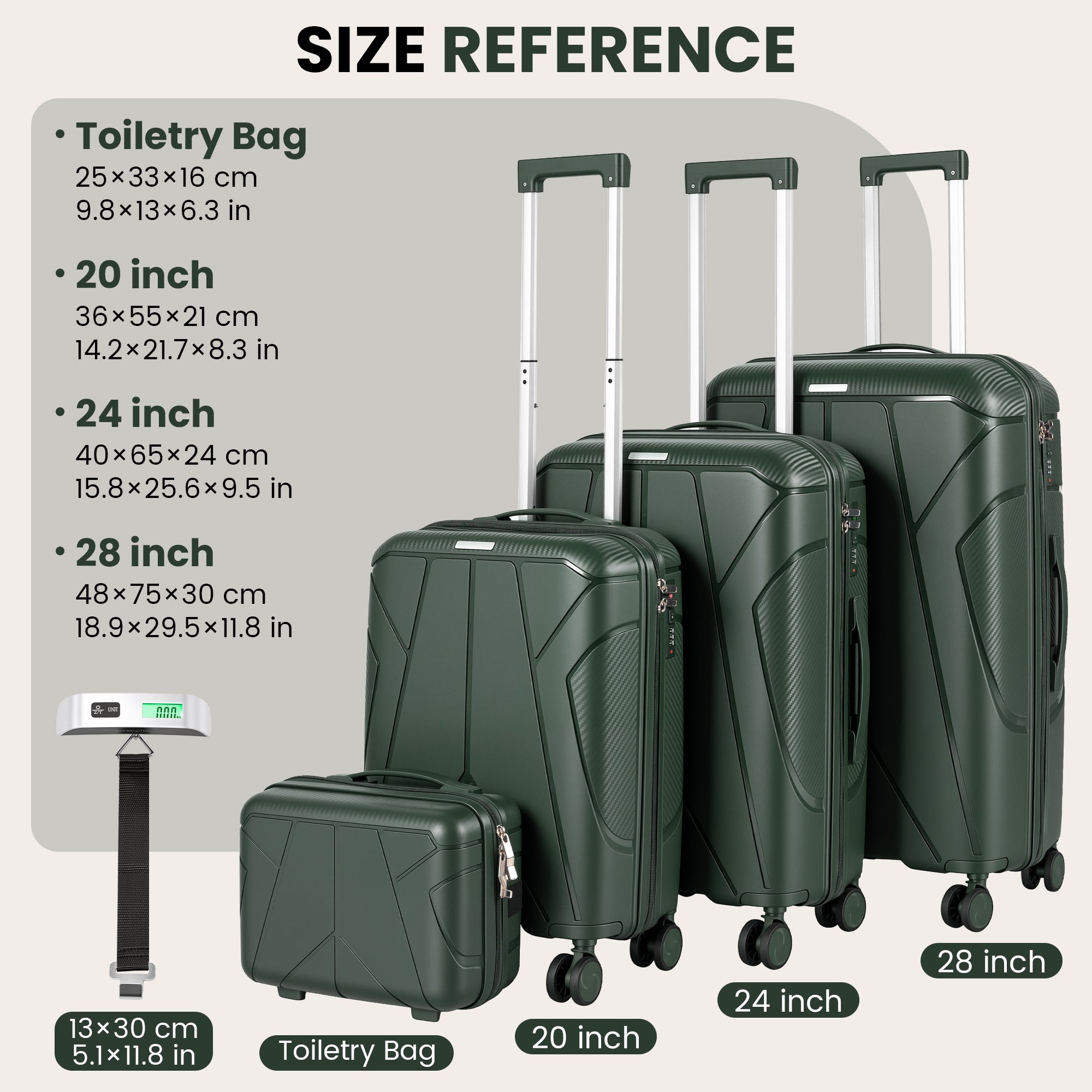 Ensemble de 4 valises rigides avec balance de bagage gratuite – Valise 20/24/28 pouces + Valise à main – Valises de voyage légères à coque rigide – Roues pivotantes à 360° – Serrure TSA – Bagage à main et enregistré – ABS – Pour femmes, hommes, famille, v