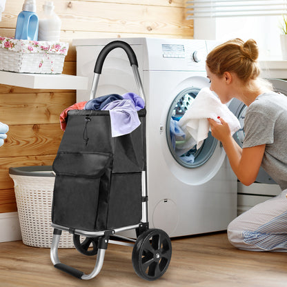 Chariot de courses léger pliable - Chariot d'escalier à 2 roues, grande capacité de 40L, sac amovible et cadre en aluminium durable, chariot d'épicerie pliable pour un rangement facile