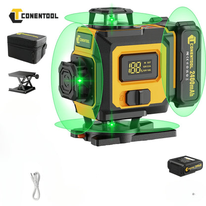 Niveau laser autodresseur 4D professionnel Conentool avec ou sans trépied robuste et barre d'extension, projecteur de lignes horizontales/verticales 16 lignes, options batterie/affichage LCD, base rotative 360° adapté au bricolage et à la rénovation