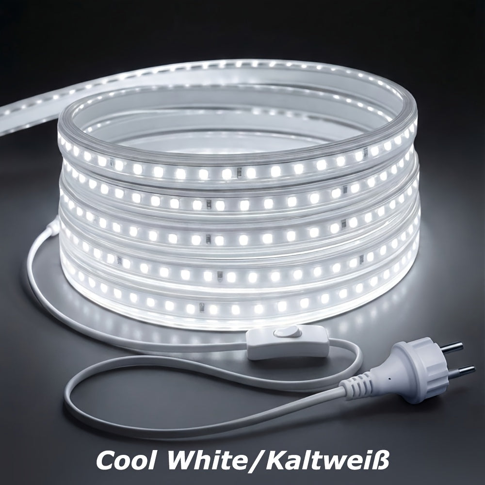 Bande Lumineuse LED 220V 230V IP65, Super Lumineuse 120LEDs/m, Ruban LED Flexible avec Prise EU, Éclairage de Décoration Extérieur/Intérieur pour Cuisine, Jardin, Pièce, Noël, Blanc Froid/Blanc Chaud 2m/5m/30m/50m