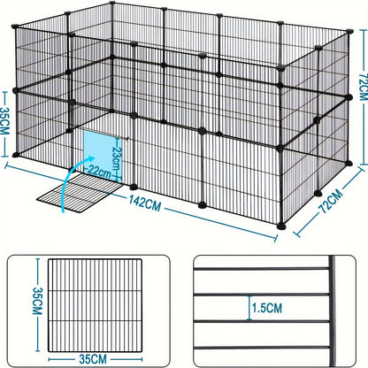 Enclos extérieur pour lapins, enclos pour cochons d'Inde, enclos pour petits animaux, enclos pour petits animaux, enclos extérieur pour lapins, hamsters, tortues, clapier à lapins à l'intérieur, porte comprise, bricolage 142x72x72cm