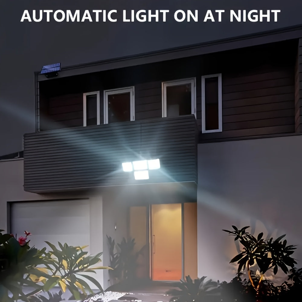 Lot de 2/4 pièces lampes solaires extérieures à détection de mouvement avec télécommande, 288 LED, lampe murale solaire avec 4 modes d'éclairage, projecteur de sécurité à angle large 270°, sans câblage requis, pour garage, jardin, allée, terrasse