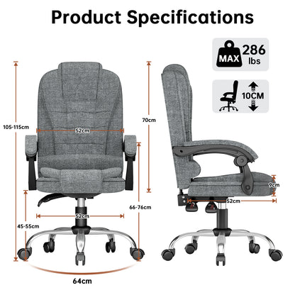 Chaise de bureau exécutive haute dossier, chaise de bureau ergonomique inclinable avec fonction d'inclinaison, chaise d'ordinateur robuste pour le travail à domicile