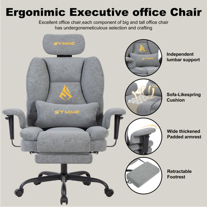 Fauteuil de gaming SYMINO, chaise de bureau ergonomique en cuir PU avec support lombaire - Fauteuil de bureau d'ordinateur inclinable pour adultes, siège de jeu vidéo style course (hauteur et appui-tête réglables)